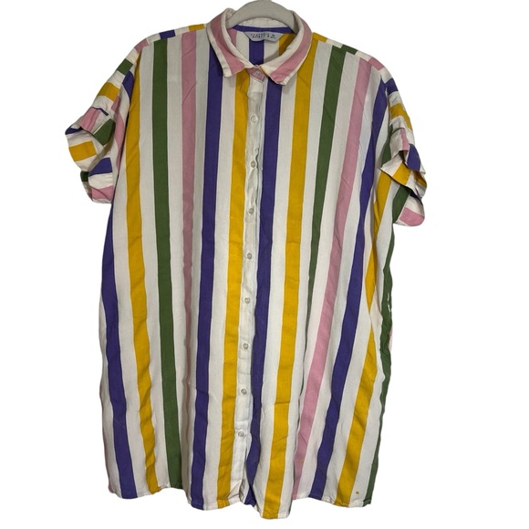 Compañía Fantástica Multi colour striped print midi shirt dress Short Sleeve M - Picture 1 of 16